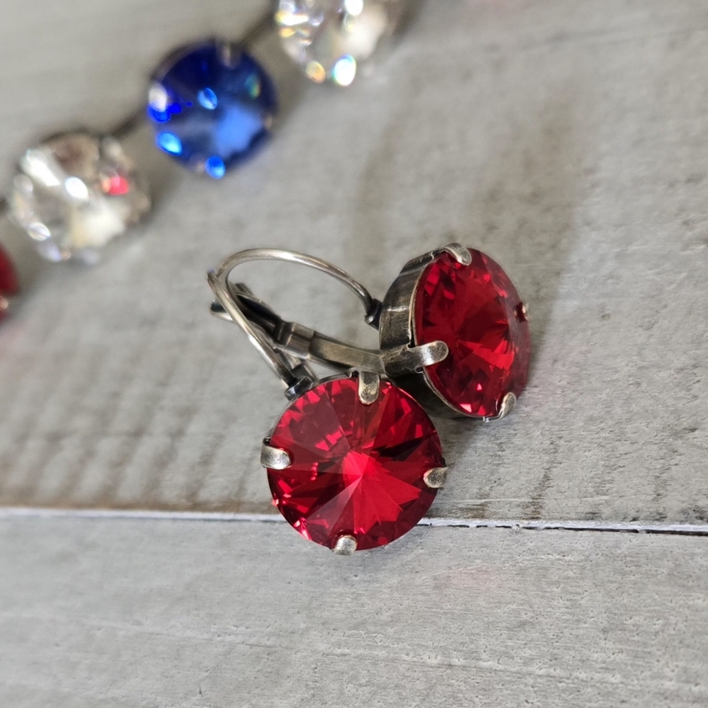 Austrian Crystal Earrings in Antique Silver